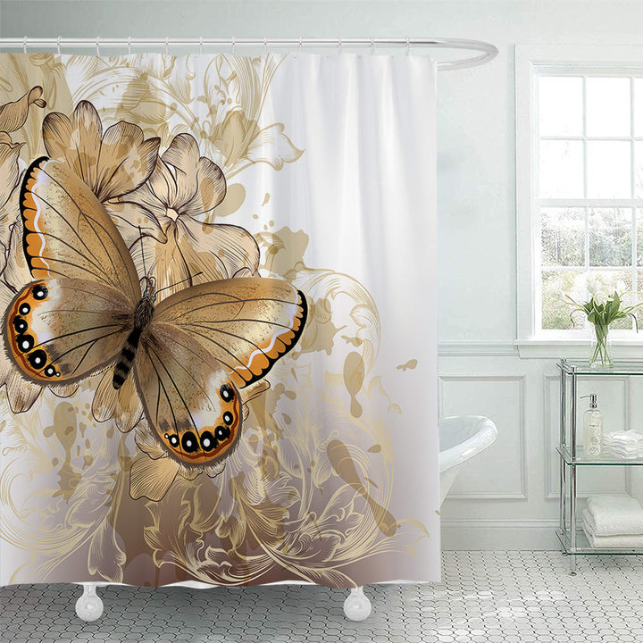 Butterfly-Inspired Floral Shower Curtain Bowlift