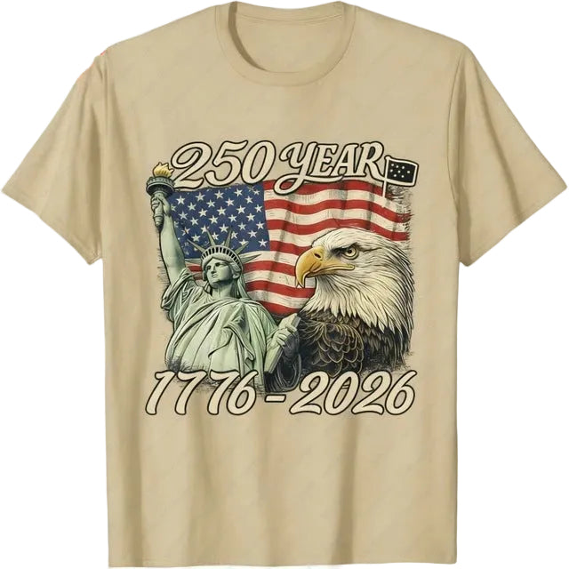 Unisex nan patriotic two hundred fifty year commemorative graphic tee with Statue of Liberty and Bald Eagle print Bowlift