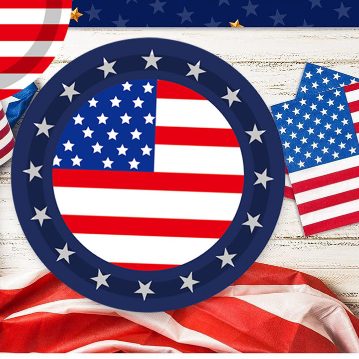 Unisex nan patriotic disposable tableware set with star border paper plates cups napkins Bowlift