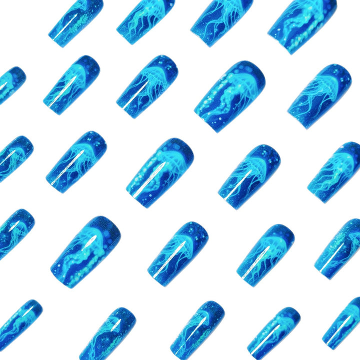 Glittering artificial nails with luminous jellyfish motif Bowlift
