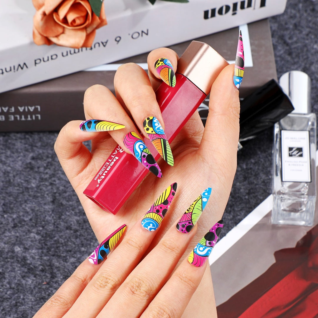 Creative Nail Art with Colorful Design Bowlift