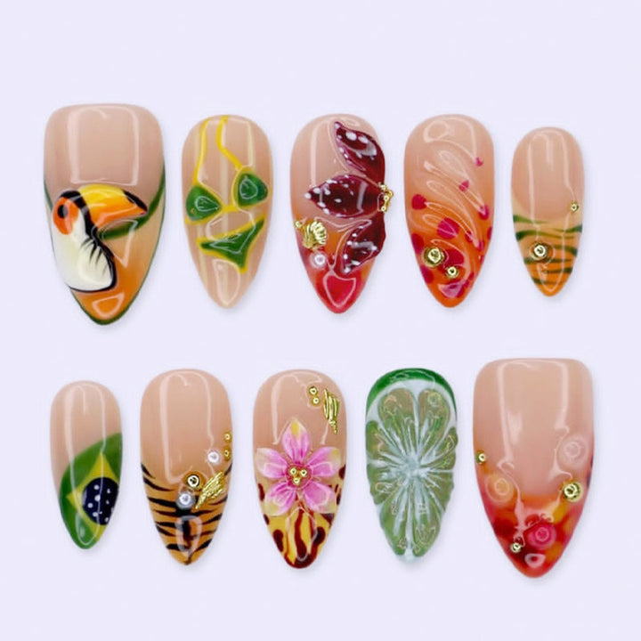 Artistic Tropical Press-On Nail Set Bowlift