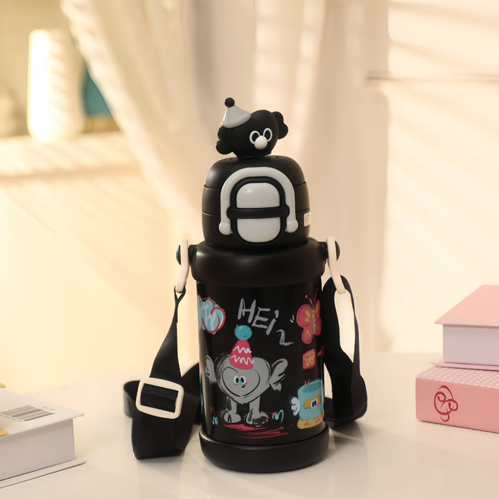 Women's insulated drinking bottle with practical carrying strap and cheerful character design Bowlift