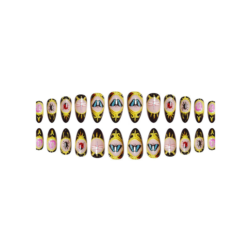 Artistic Insect-Motif Press-On Nail Art Bowlift