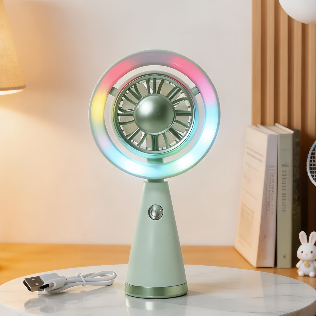 Women Portable RGB Hand Fan with USB Charging Function Bowlift
