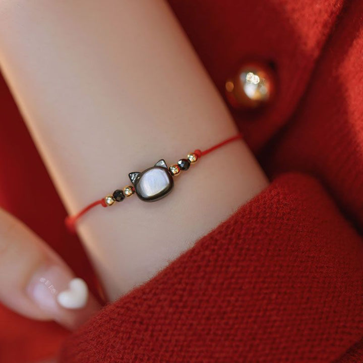 Adjustable Cat-Themed Charm Bracelet Bowlift