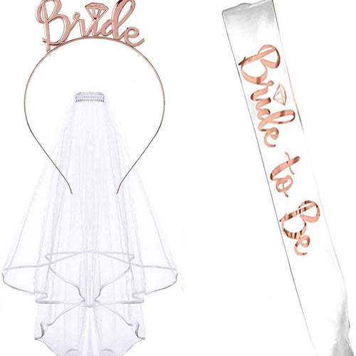 Women's bridal accessories set with shimmering veil and personalized sash Bowlift