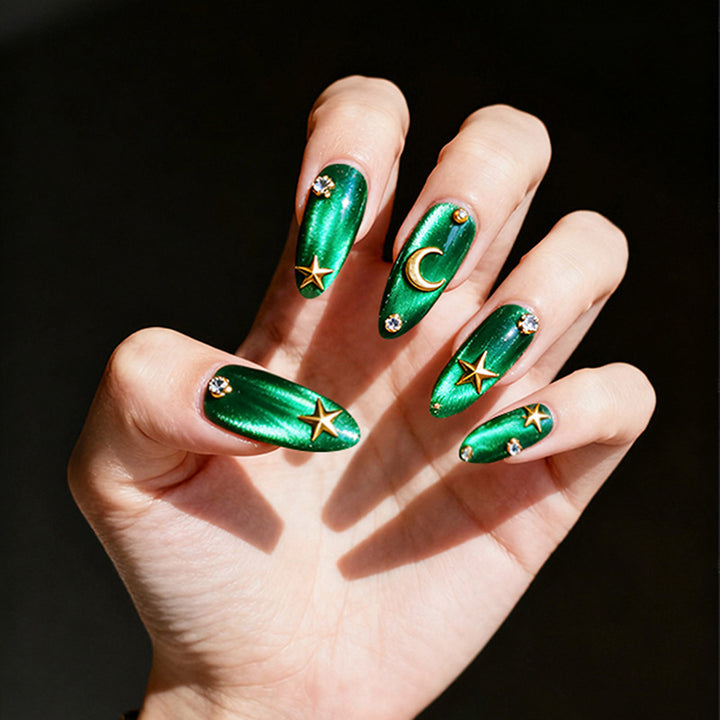 Shiny Artificial Nail Set with Stars and Moons Bowlift