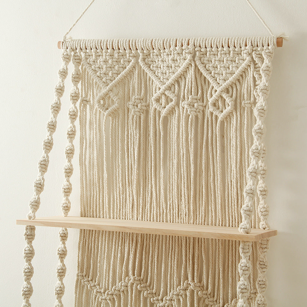 Macrame Wall Shelf with Natural Wooden Shelves Bowlift