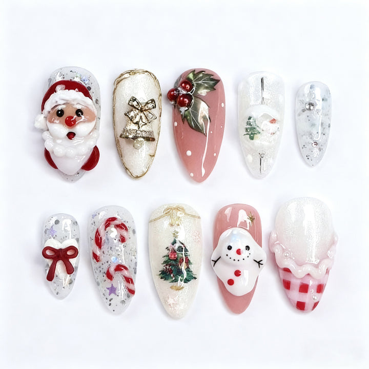 Artificial nail set with festive winter designs Bowlift