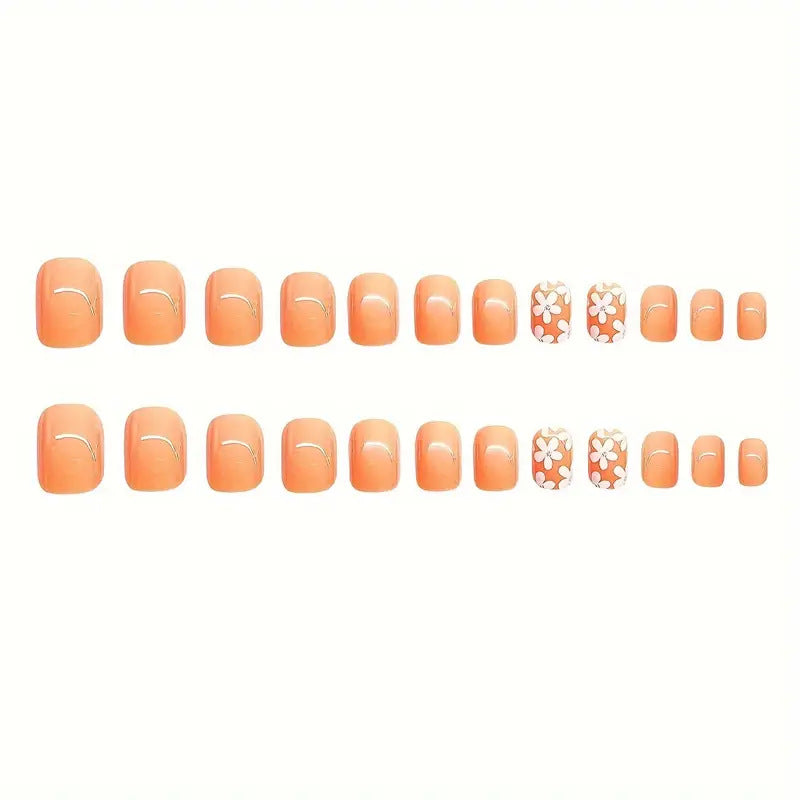 Decorative Floral Press-On Nail Set Bowlift