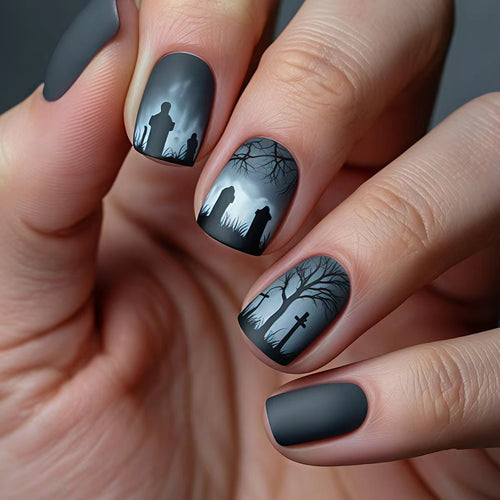 Creative nail art with dramatic tombstone design Bowlift