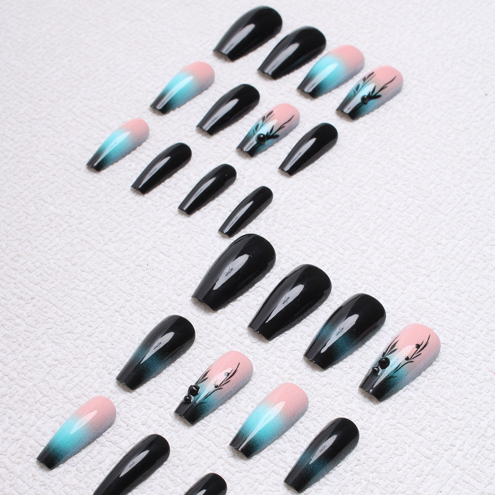 Ombre Press-On Nail Art with Floral Design Bowlift
