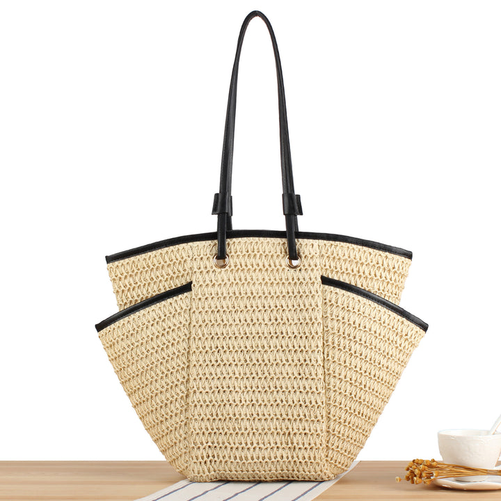 Braided Beach Bag with Elegant Leather Accent Bowlift