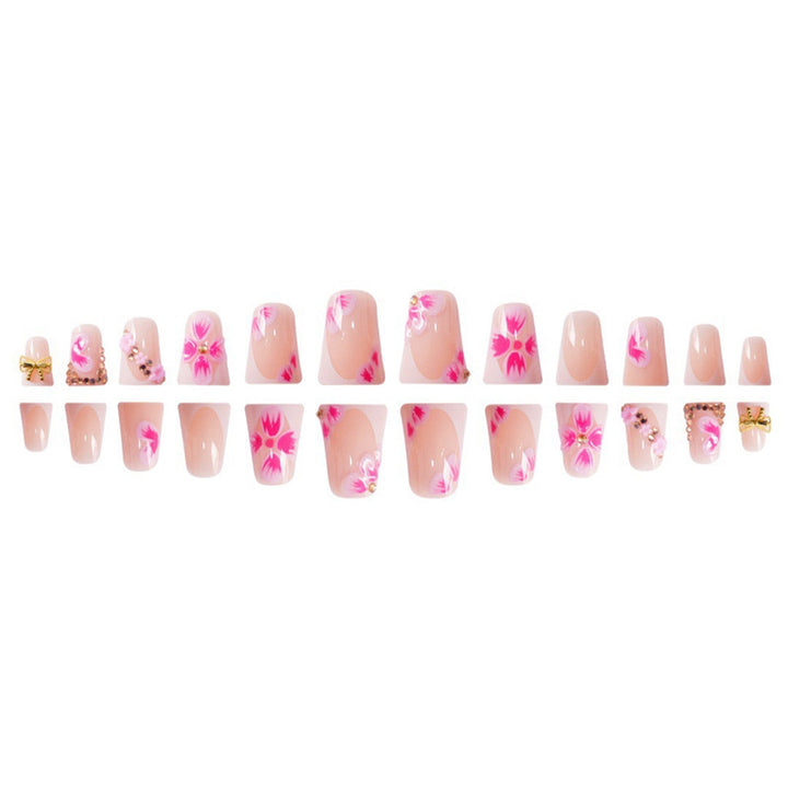 Elegant Floral Press-On Nail Art with Gem Accents Bowlift