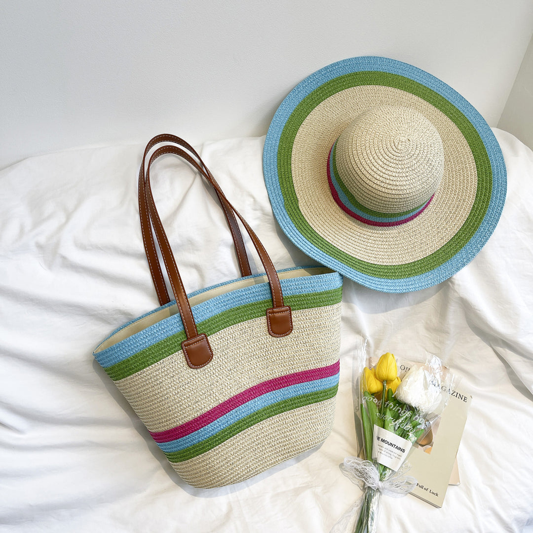 WoColorful Straw Beach Tote Bag Bowlift