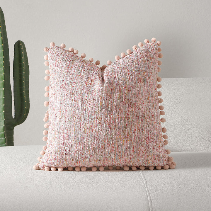 Textured Decorative Accent Pillow with Pompom Trim