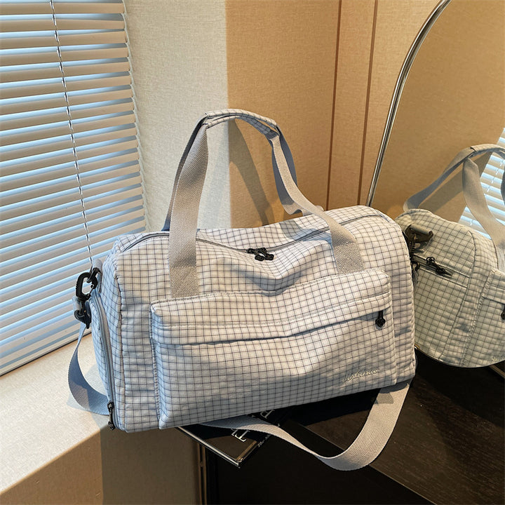 Grid Patterned Travel Duffel Bag Bowlift