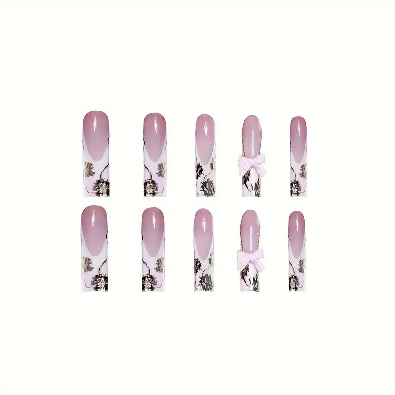 Floral Accent Decorative Press-On Nails Bowlift