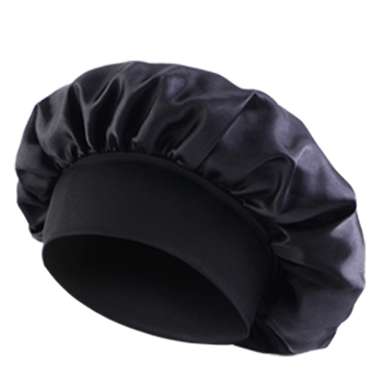 Satin sleep bonnet with wide protective elastic band Bowlift
