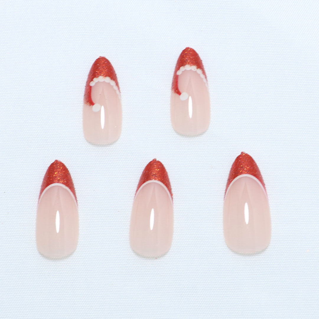 Artistic French Tip Press-On Nails with Glitter Accents Bowlift