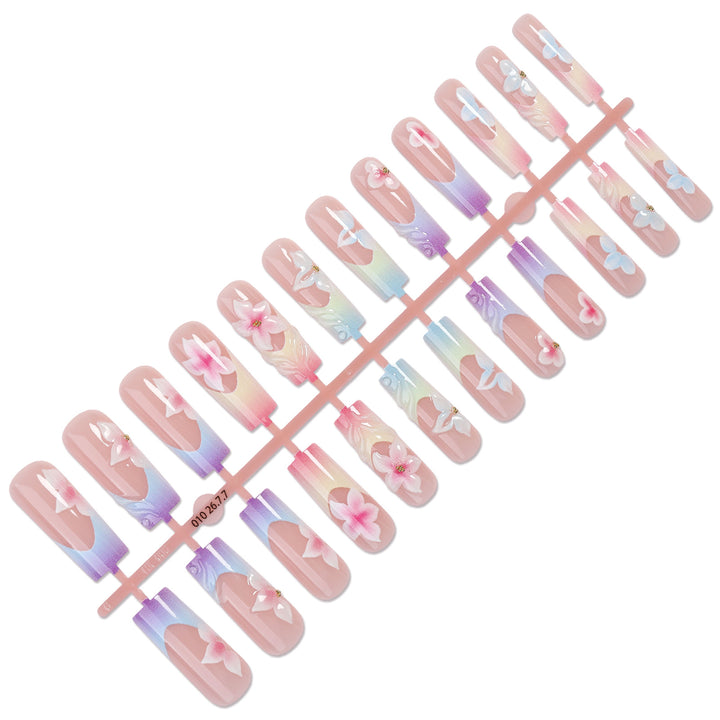 Artificial nail set with floral designs and elegant ombre effect Bowlift
