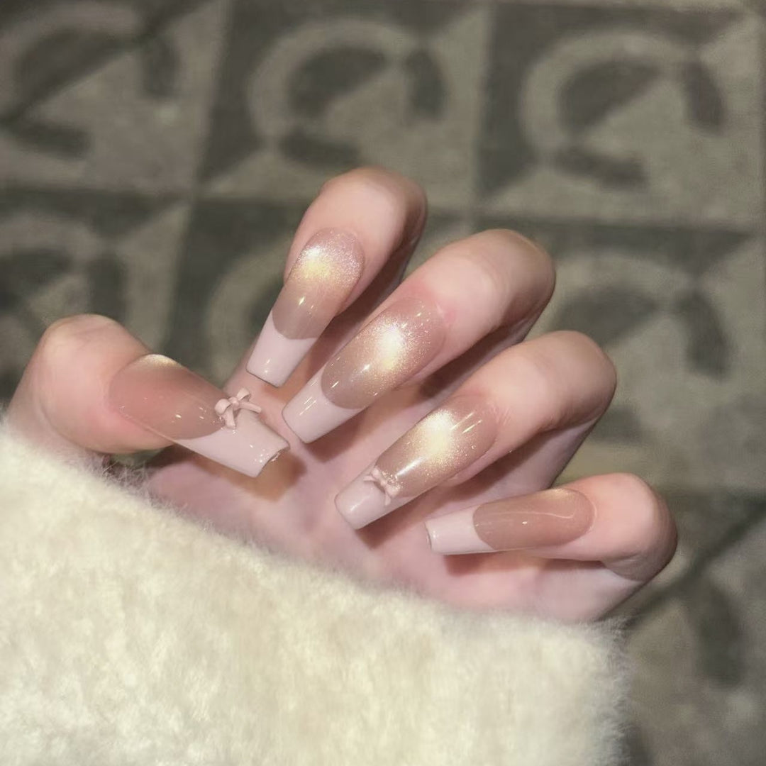 Reusable Press-On Nail Set with Elegant Bow Accents Bowlift