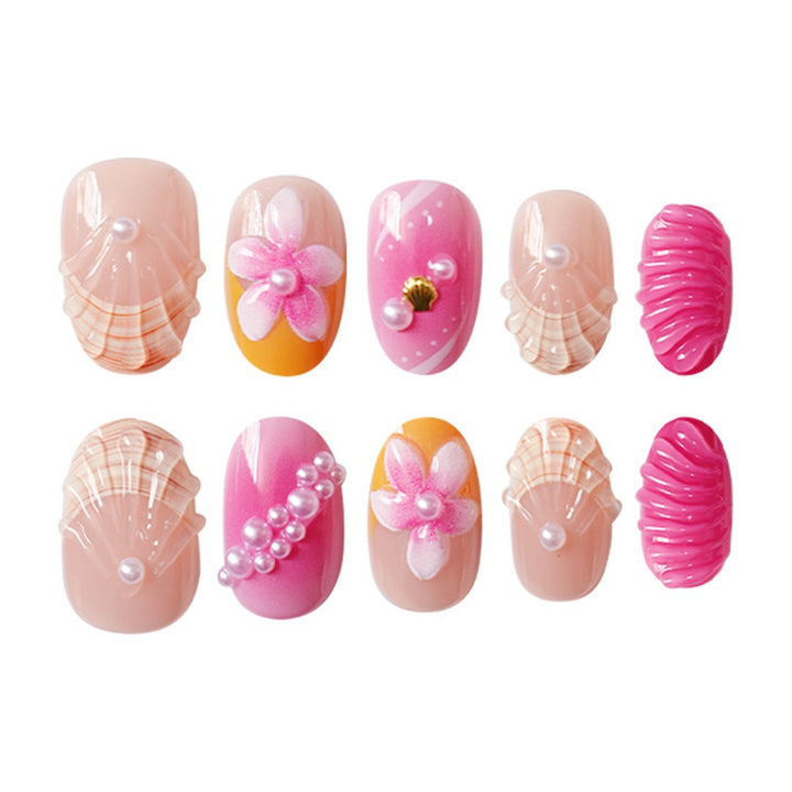 Artistic Shell-Inspired Press-On Nail Set Bowlift