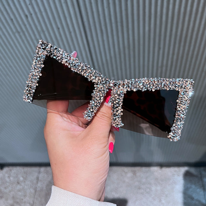 Women's Glamorous Oversized Sunglasses with Sparkling Crystal Frame Bowlift