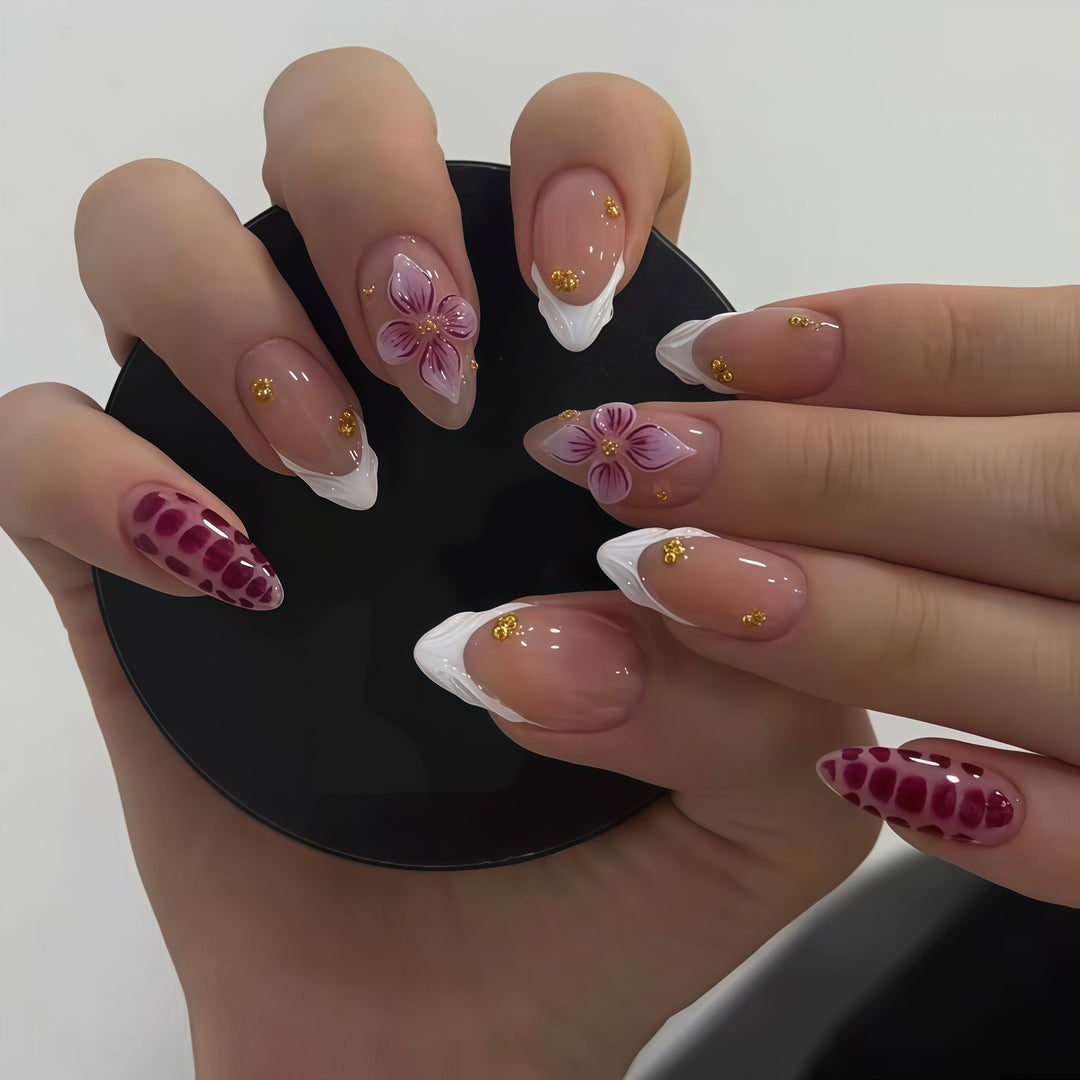 Artistic 3D Floral Design Press-On Nails Bowlift