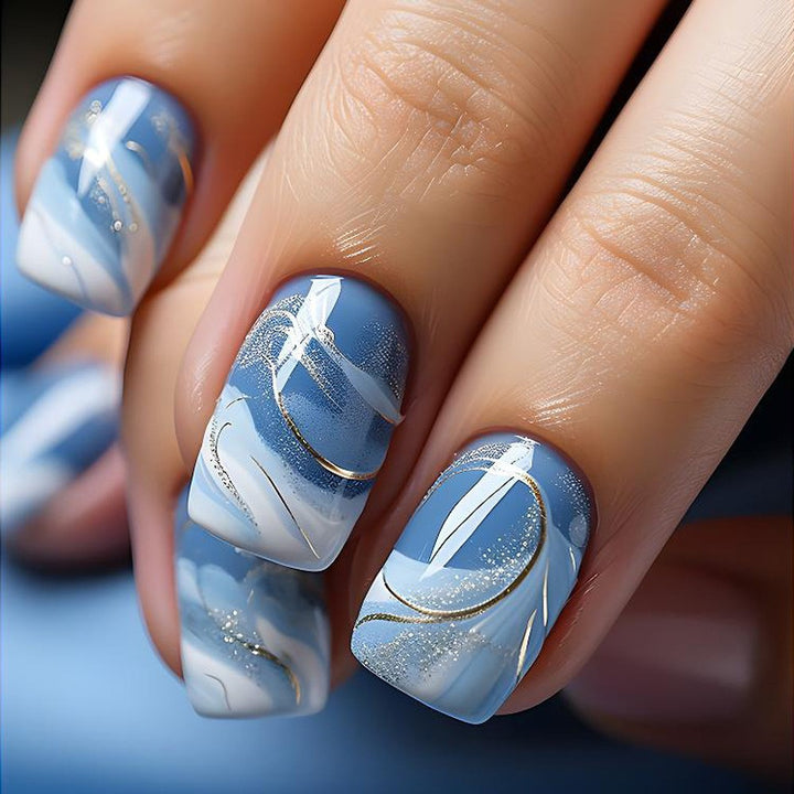 Elegant Artificial Nails with French Manicure and Glitter Effects Bowlift