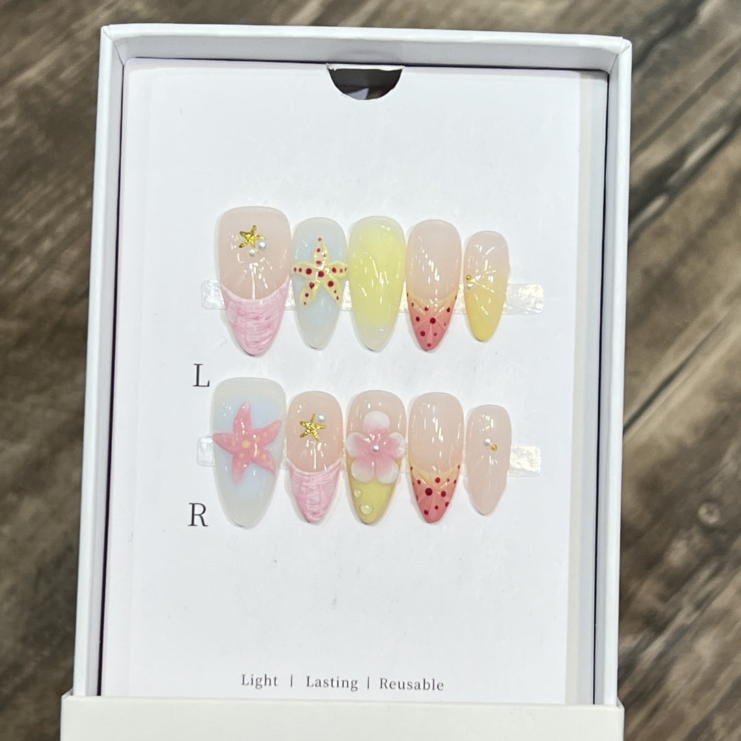 Decorative Floral Stiletto Press-On Nail Set Bowlift