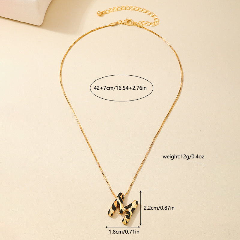Custom Initial Pendant Necklace with Gold Chain and Leopard Resin Letter Charm Bowlift