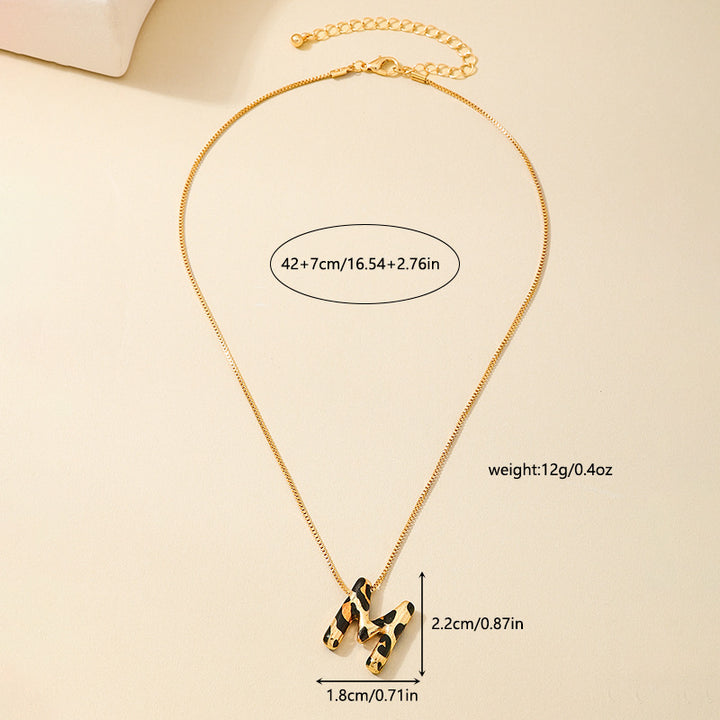 Custom Initial Pendant Necklace with Gold Chain and Leopard Resin Letter Charm Bowlift