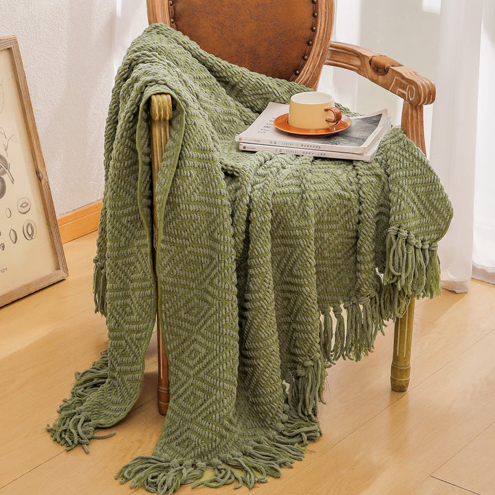 Cozy Textured Fringe Throw