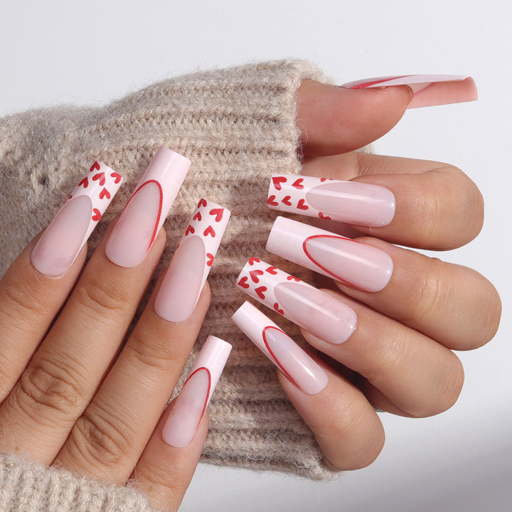 Romantic Heart-Accent Press-On Nail Set Bowlift