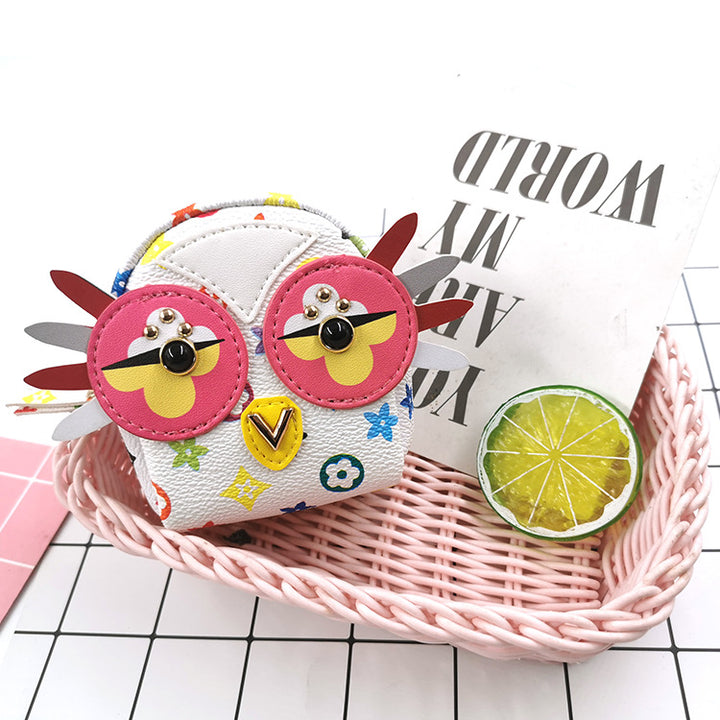 Whimsical owl shaped faux leather coin pouch keychain accessory Bowlift