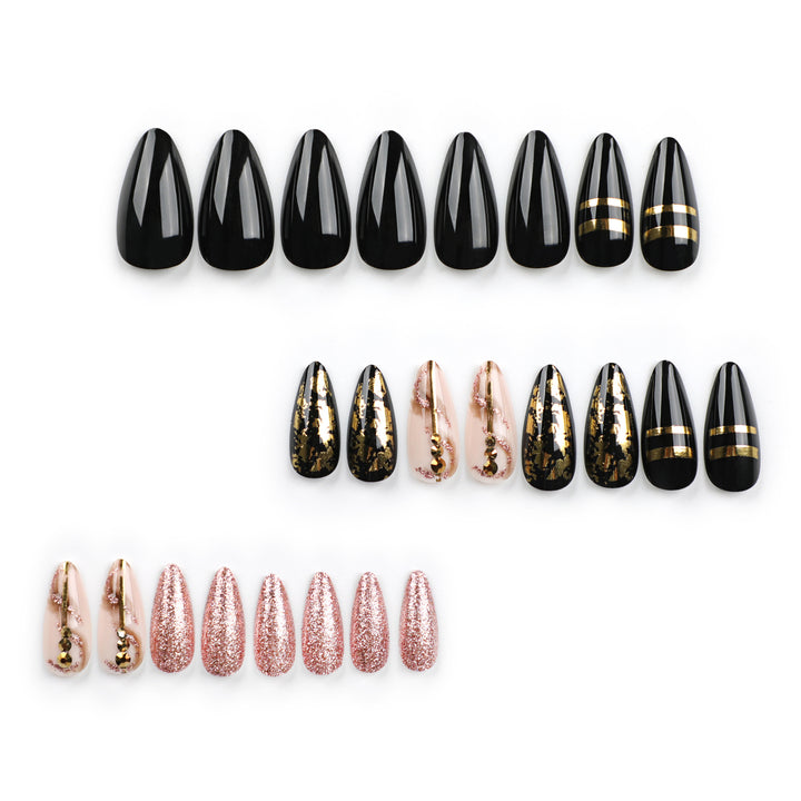 Glamorous stiletto nails with golden accents Bowlift