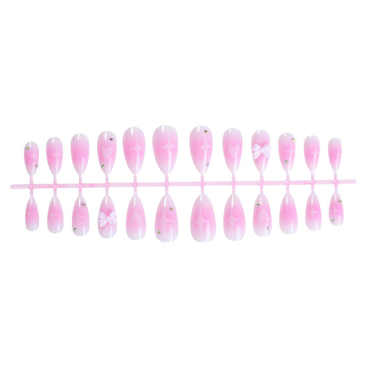 Decorative Press-On Nail Set with Heart and Bow Design Bowlift