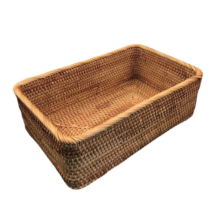Women rectangular storage basket made of handwoven natural material Bowlift