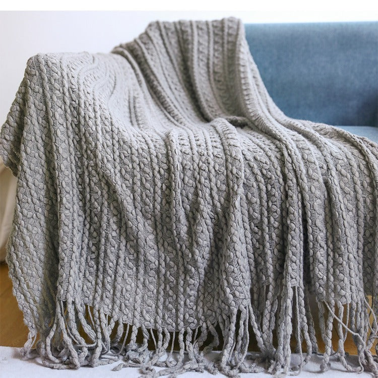 Cozy Textured Fringe Throw Blanket