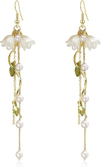 Floral Pearl Dangle Earrings Bowlift