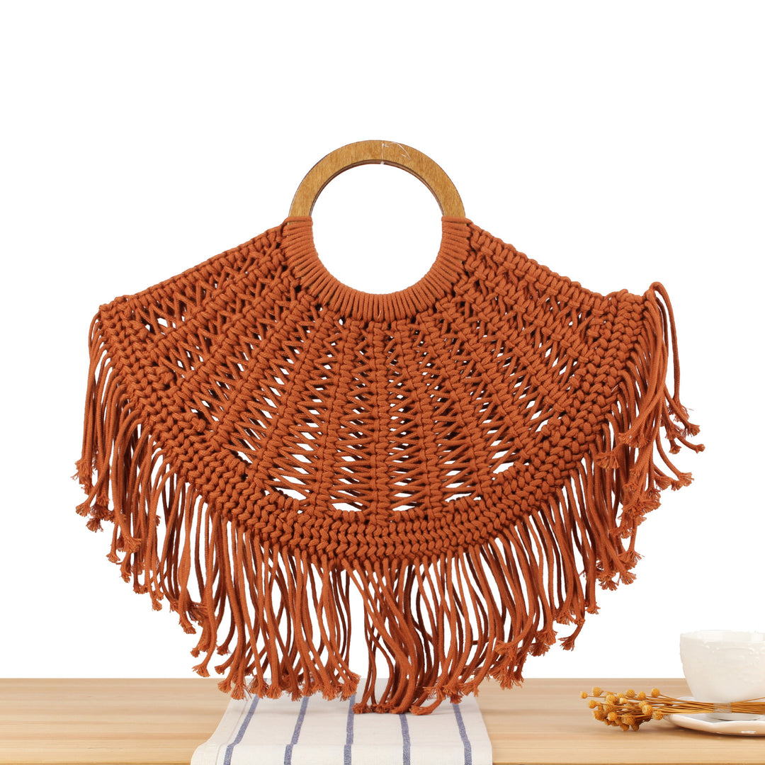 Macramé Handbag with Wooden Handles Bowlift