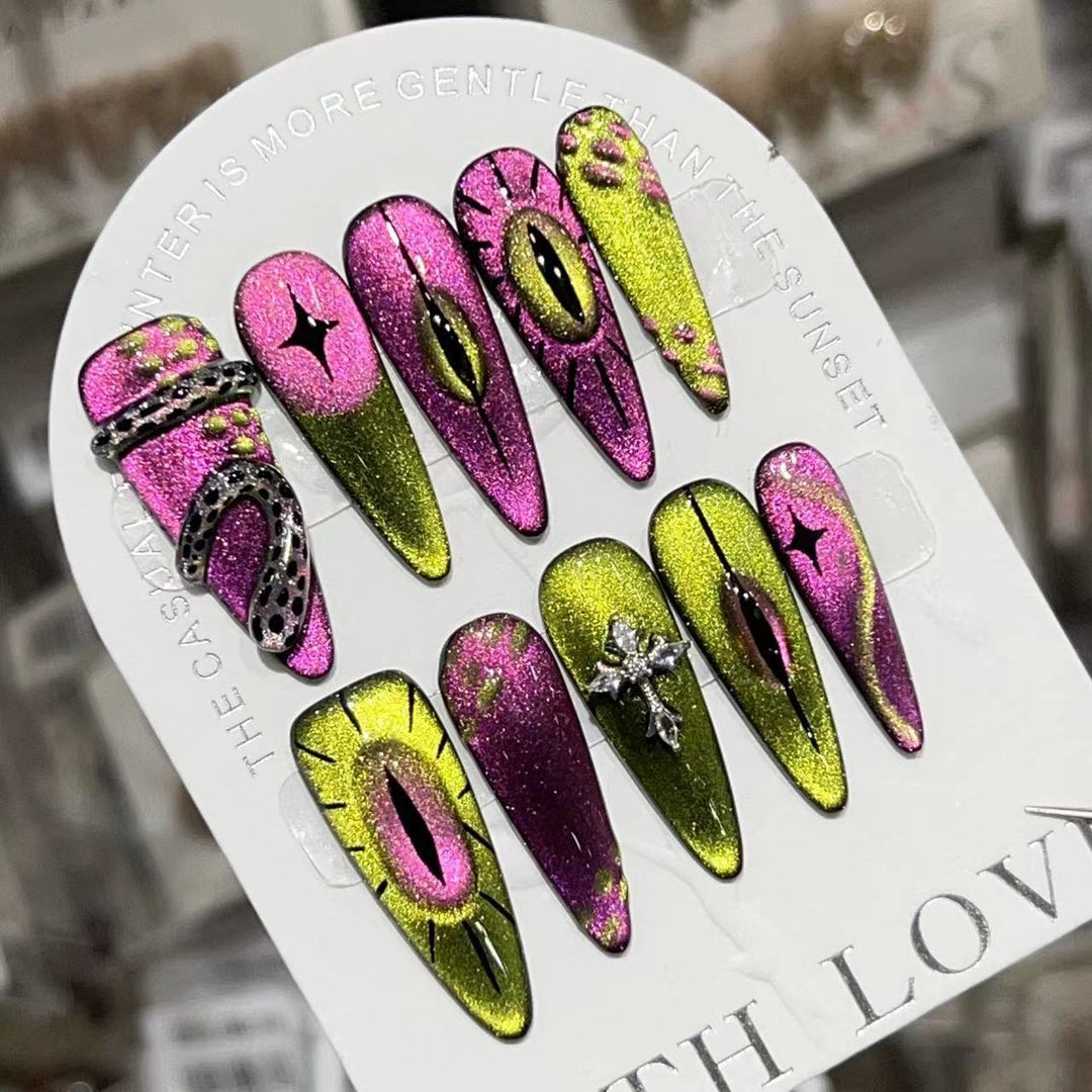 Artistic Stiletto Press-On Nail Set with Unique Graphic Design Bowlift