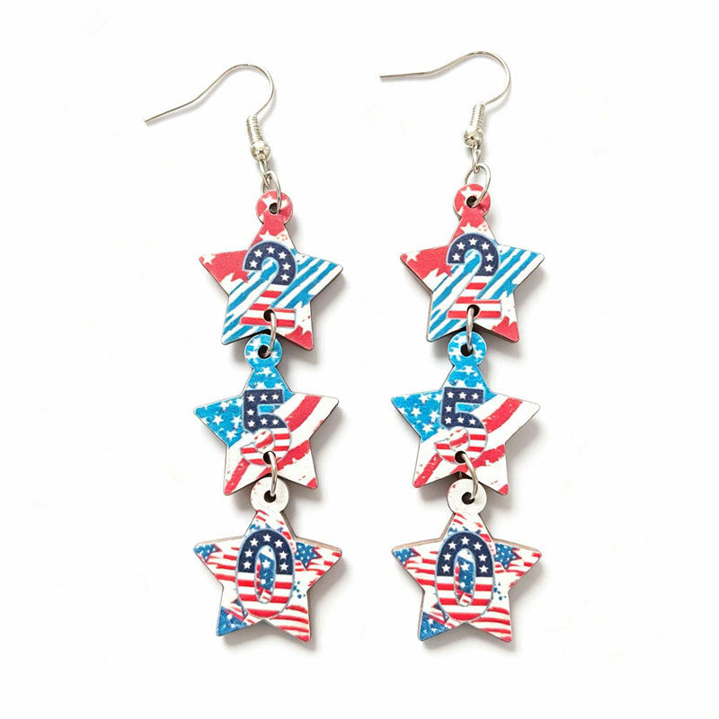 Women's nan patriotic triple-charm dangly novelty earrings with cowboy hat heart bow Bowlift