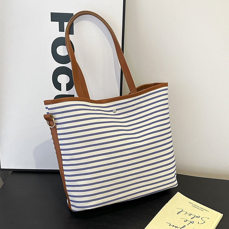 WoStriped Canvas Beach Tote Bag Bowlift