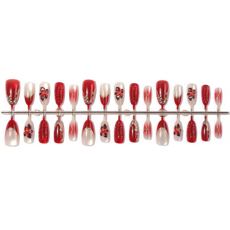 Decorative Press-On Nail Art Set with Floral and Glossy Accents Bowlift