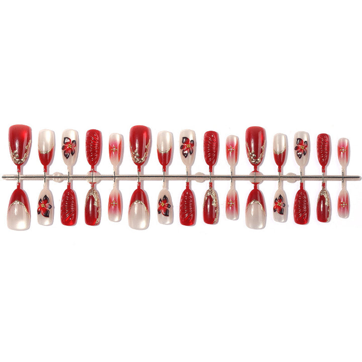 Decorative Press-On Nail Art Set with Floral and Glossy Accents Bowlift