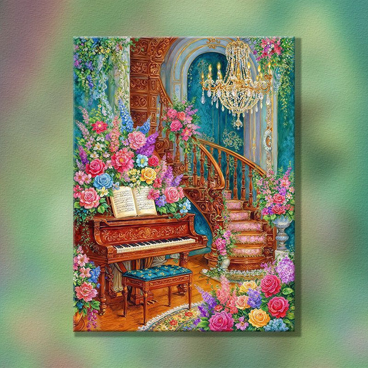 Elegant Floral Piano Scene Wall Art Bowlift