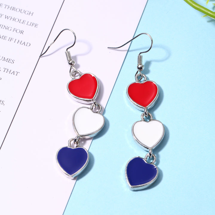 Women's long multi-row heart cascade earrings with enamel filling and fish hook clasp Bowlift